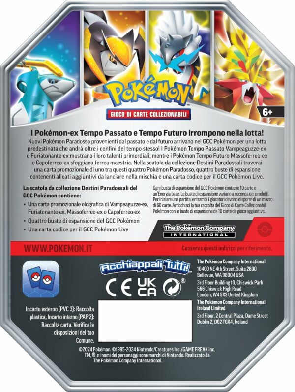 Pokémon Tin da Collezione Destini Paradossali - Capoferreo-ex , originale, edizione in italiano 2024