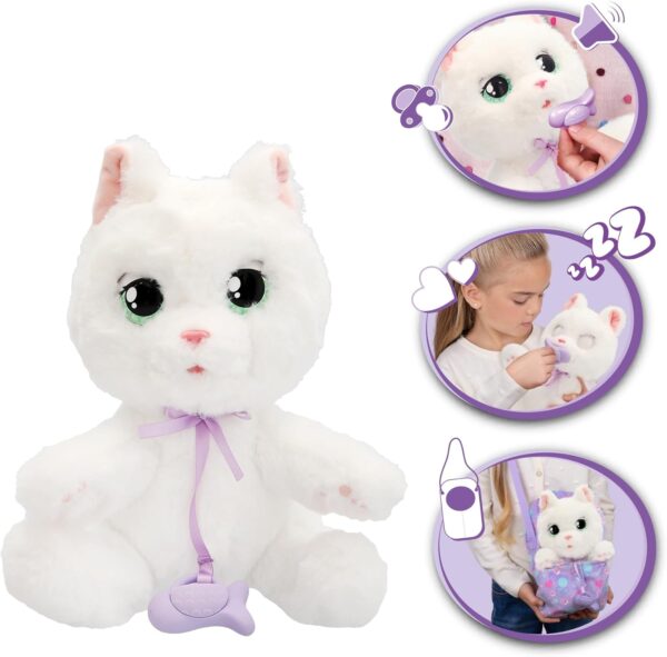 Baby Paws Gatto Bianco, Peluche Interattivo con Suoni, Apre e Chiude gli Occhi ed Include Borsetta/Copertina, IMC TOYS 927131